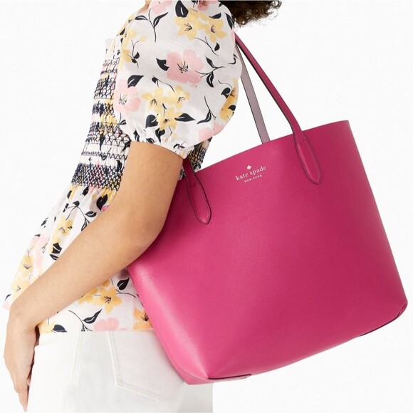 New Kate Spade Ava Reversible Tote with Pouch Double Faced Leather Plum Wine - Picture 3 of 6